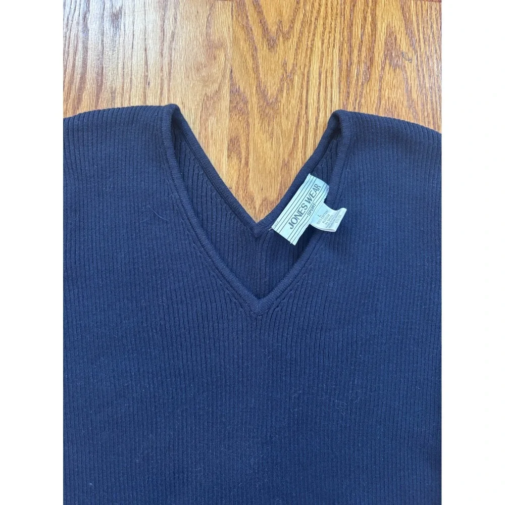 Jones Wear Sport Womens Navy Blue Ribbed‎ Knit V-Neck 100% Cotton Sweater Large
